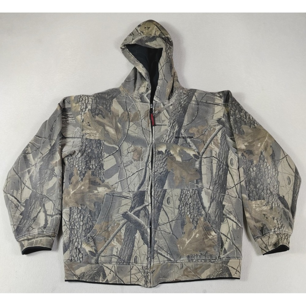 Vintage Winchester Hoodie Mens Large Green Camo Reversible Zip Realtree Hunting